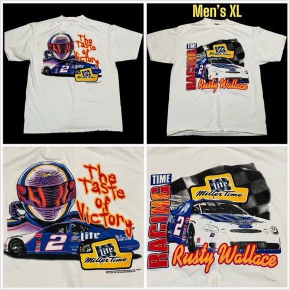 Mens Vintage 90’s Nascar Rusty Wallace XL Tee Shirt Miller Time Single Stitch - Picture 1 of 7
